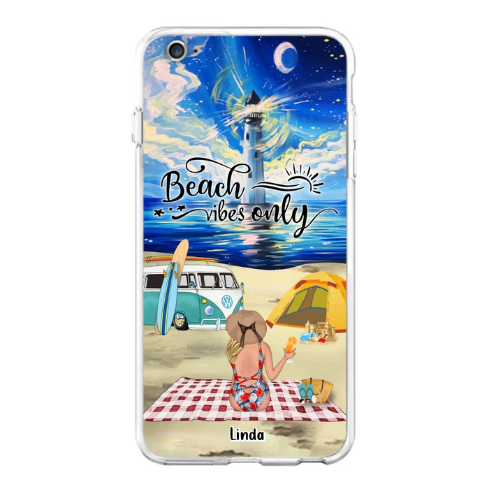 Custom Personalized Camping Beach Phone Case - Upto 4 People - Best Gift For Camping/Couple Lover - The Beach Is Our Happy Place - Case For iPhone And Samsung