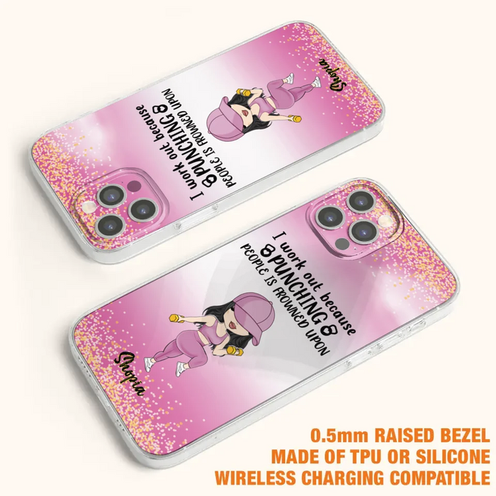 Custom Personalized Gym Girl Chibi Phone Case - Gift Idea For Gym Lovers - I Worked Out Because Punching People Is Frowned Upon - Cases For iPhone And Samsung