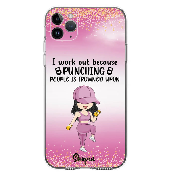 Custom Personalized Gym Girl Chibi Phone Case - Gift Idea For Gym Lovers - I Worked Out Because Punching People Is Frowned Upon - Cases For iPhone And Samsung