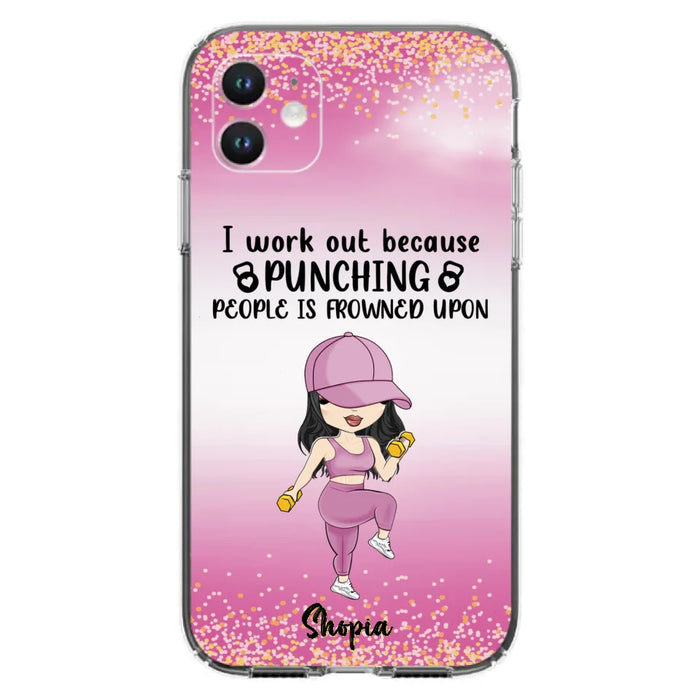 Custom Personalized Gym Girl Chibi Phone Case - Gift Idea For Gym Lovers - I Worked Out Because Punching People Is Frowned Upon - Cases For iPhone And Samsung