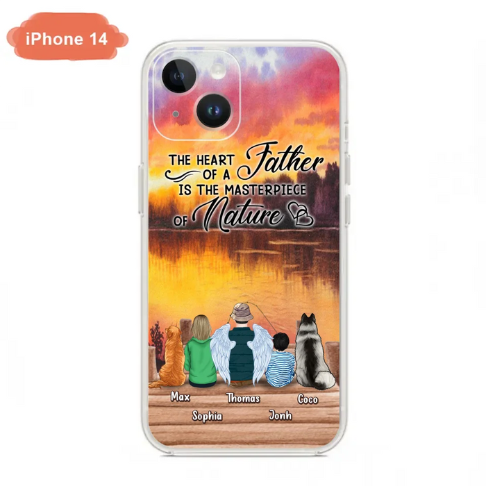 Custom Personalized Father Fishing Phone Case - Father With Up to 2 Kids And 2 Pets - Gift Idea For Father/ Fishing Lover - The Heart Of A Father Is The Masterpiece Of Nature - Case For iPhone And Samsung