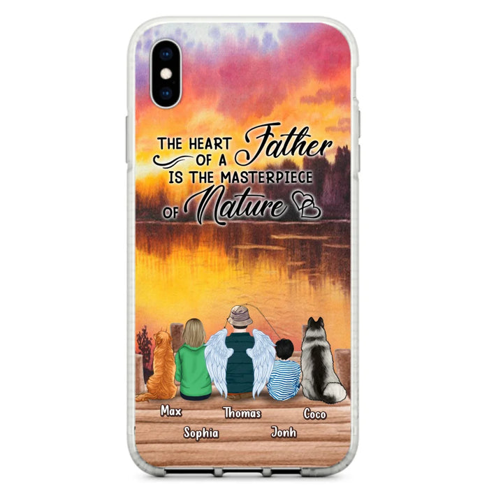 Custom Personalized Father Fishing Phone Case - Father With Up to 2 Kids And 2 Pets - Gift Idea For Father/ Fishing Lover - The Heart Of A Father Is The Masterpiece Of Nature - Case For iPhone And Samsung