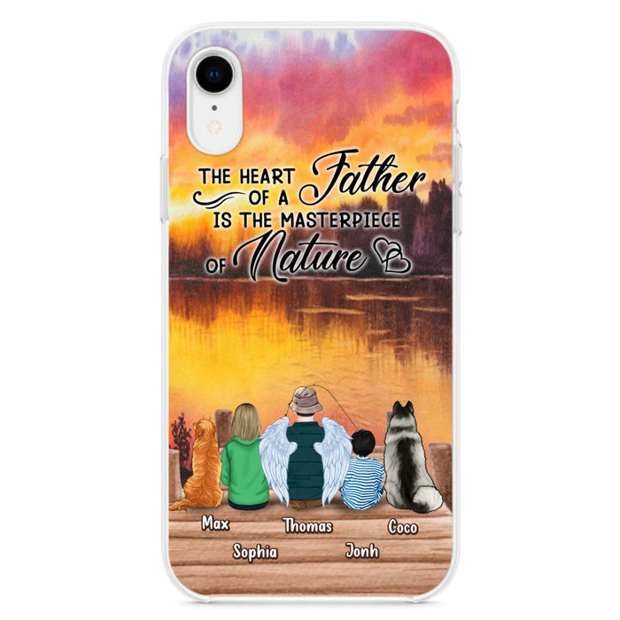 Custom Personalized Father Fishing Phone Case - Father With Up to 2 Kids And 2 Pets - Gift Idea For Father/ Fishing Lover - The Heart Of A Father Is The Masterpiece Of Nature - Case For iPhone And Samsung