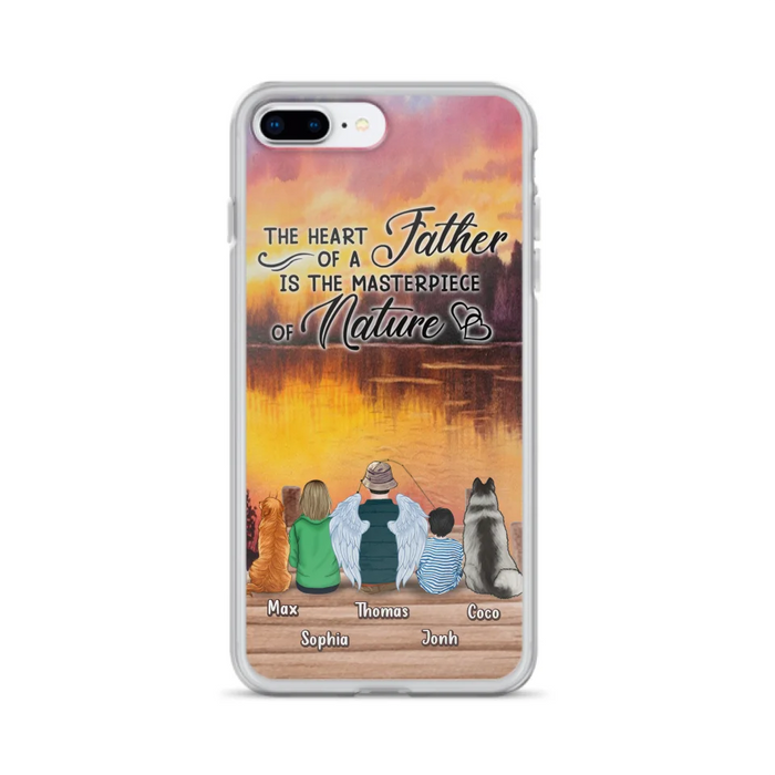 Custom Personalized Father Fishing Phone Case - Father With Up to 2 Kids And 2 Pets - Gift Idea For Father/ Fishing Lover - The Heart Of A Father Is The Masterpiece Of Nature - Case For iPhone And Samsung