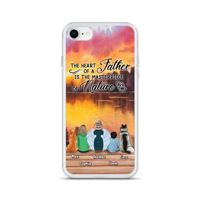 Custom Personalized Father Fishing Phone Case - Father With Up to 2 Kids And 2 Pets - Gift Idea For Father/ Fishing Lover - The Heart Of A Father Is The Masterpiece Of Nature - Case For iPhone And Samsung