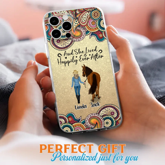 Custom Personalized Horse Girl Phone Case - Upto 4 Horses - Gift Idea For Horse Lovers - And She Lived Happily Ever After - Case For iPhone/Samsung