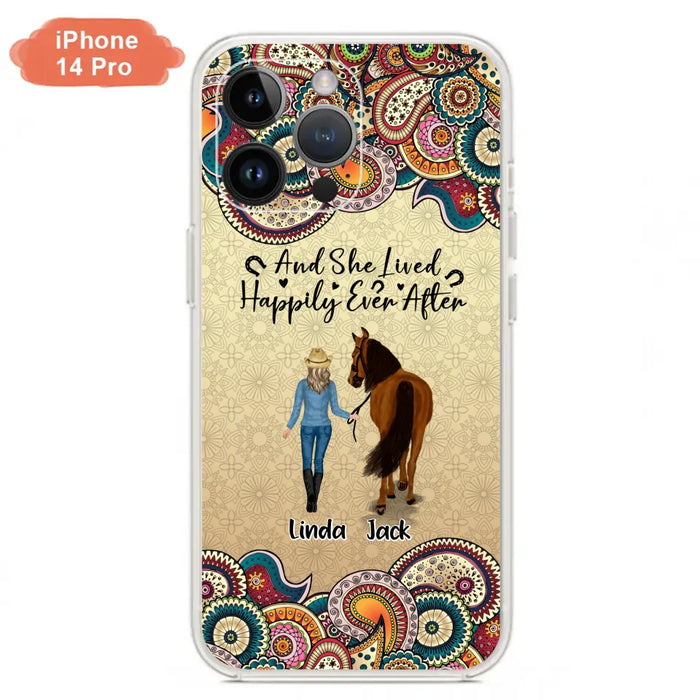 Custom Personalized Horse Girl Phone Case - Upto 4 Horses - Gift Idea For Horse Lovers - And She Lived Happily Ever After - Case For iPhone/Samsung