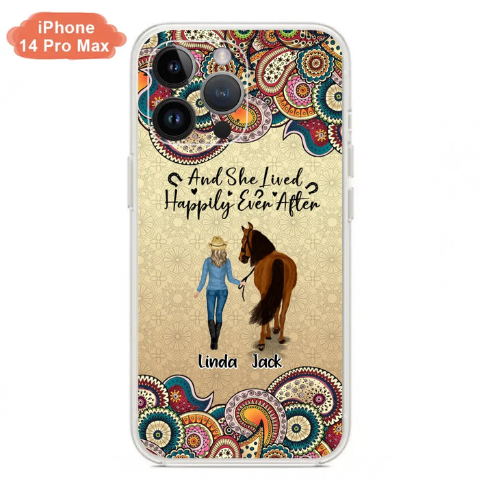 Custom Personalized Horse Girl Phone Case - Upto 4 Horses - Gift Idea For Horse Lovers - And She Lived Happily Ever After - Case For iPhone/Samsung