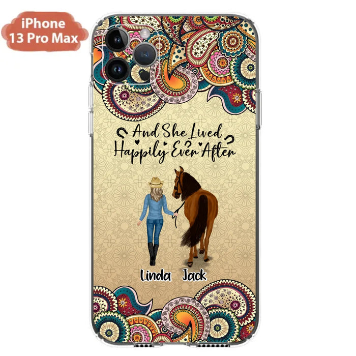 Custom Personalized Horse Girl Phone Case - Upto 4 Horses - Gift Idea For Horse Lovers - And She Lived Happily Ever After - Case For iPhone/Samsung