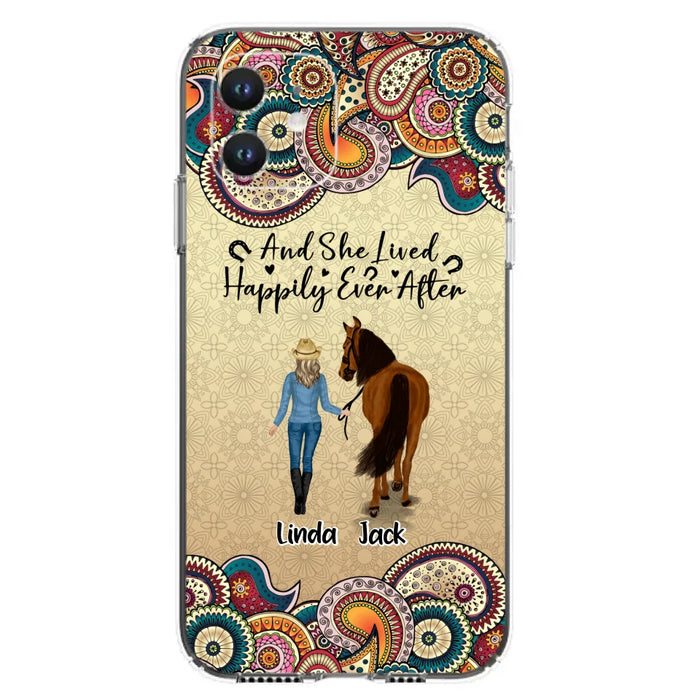 Custom Personalized Horse Girl Phone Case - Upto 4 Horses - Gift Idea For Horse Lovers - And She Lived Happily Ever After - Case For iPhone/Samsung