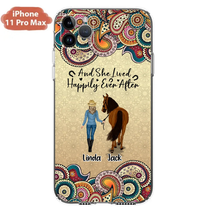 Custom Personalized Horse Girl Phone Case - Upto 4 Horses - Gift Idea For Horse Lovers - And She Lived Happily Ever After - Case For iPhone/Samsung