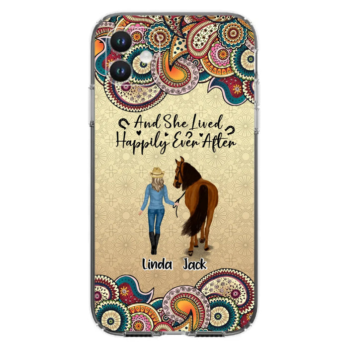 Custom Personalized Horse Girl Phone Case - Upto 4 Horses - Gift Idea For Horse Lovers - And She Lived Happily Ever After - Case For iPhone/Samsung