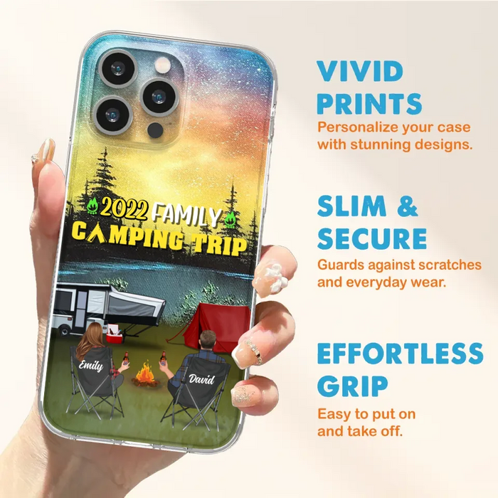 Custom Personalized Family Camping Trip Phone Case - Couple/ Single Parent/ Parents With Upto 2 Kids And 3 Pets - Gift Idea For Whole Family/ Camping Lover - Case For iPhone And Samsung