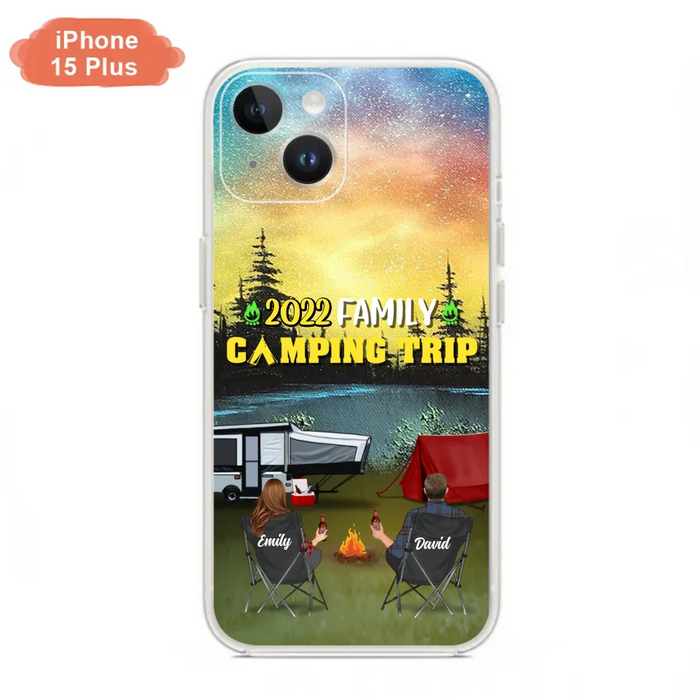 Custom Personalized Family Camping Trip Phone Case - Couple/ Single Parent/ Parents With Upto 2 Kids And 3 Pets - Gift Idea For Whole Family/ Camping Lover - Case For iPhone And Samsung