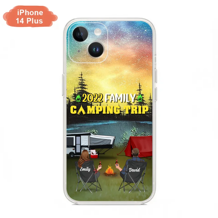 Custom Personalized Family Camping Trip Phone Case - Couple/ Single Parent/ Parents With Upto 2 Kids And 3 Pets - Gift Idea For Whole Family/ Camping Lover - Case For iPhone And Samsung