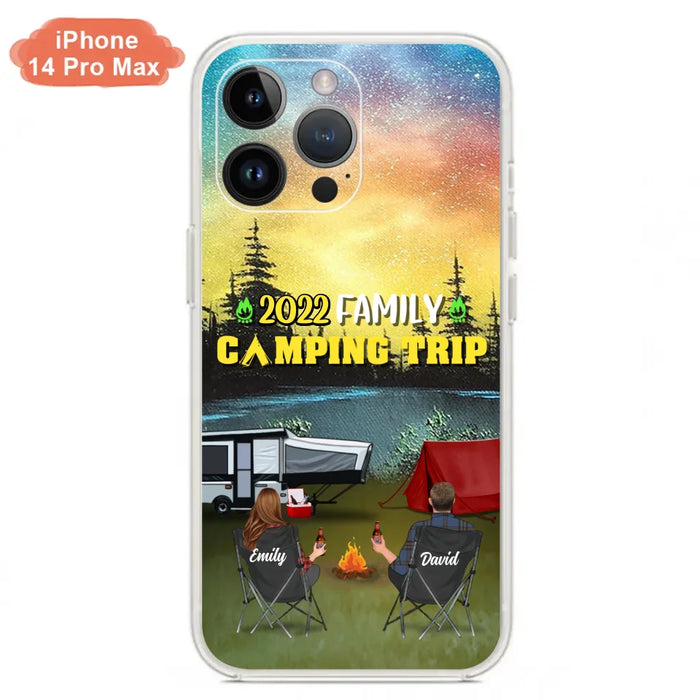 Custom Personalized Family Camping Trip Phone Case - Couple/ Single Parent/ Parents With Upto 2 Kids And 3 Pets - Gift Idea For Whole Family/ Camping Lover - Case For iPhone And Samsung