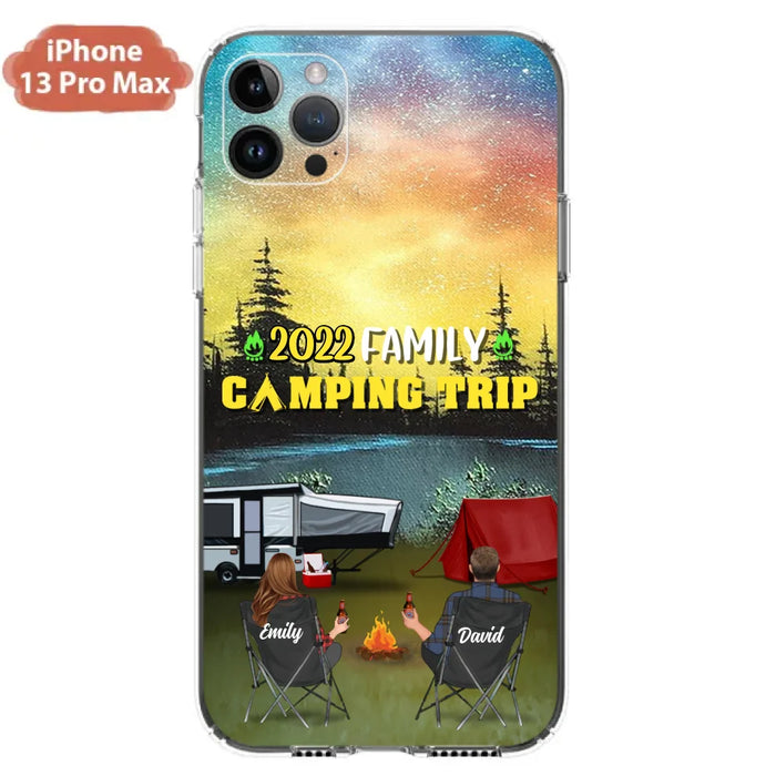 Custom Personalized Family Camping Trip Phone Case - Couple/ Single Parent/ Parents With Upto 2 Kids And 3 Pets - Gift Idea For Whole Family/ Camping Lover - Case For iPhone And Samsung