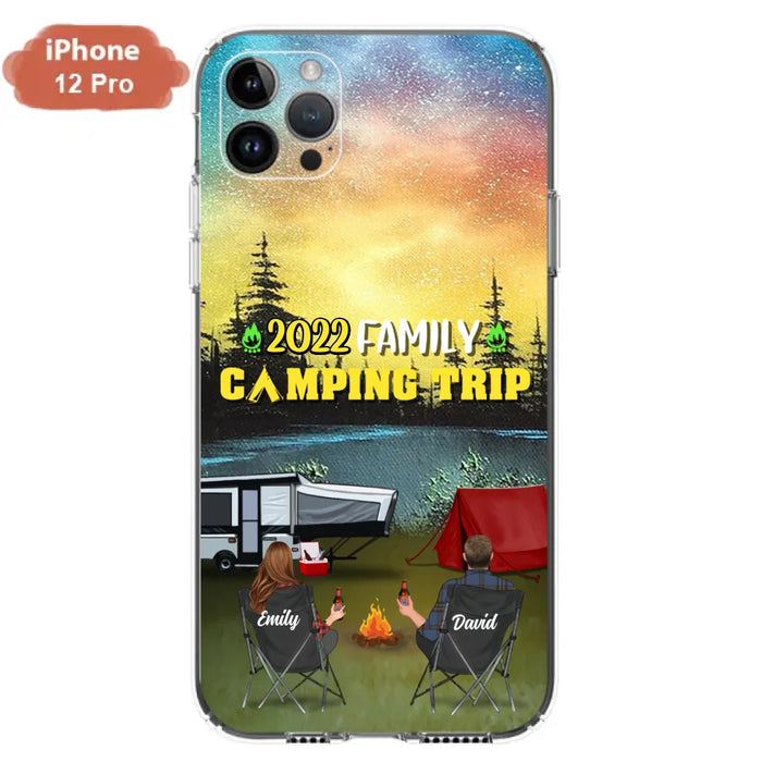 Custom Personalized Family Camping Trip Phone Case - Couple/ Single Parent/ Parents With Upto 2 Kids And 3 Pets - Gift Idea For Whole Family/ Camping Lover - Case For iPhone And Samsung