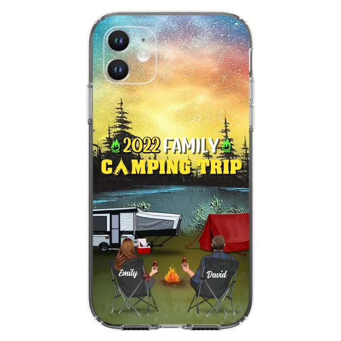 Custom Personalized Family Camping Trip Phone Case - Couple/ Single Parent/ Parents With Upto 2 Kids And 3 Pets - Gift Idea For Whole Family/ Camping Lover - Case For iPhone And Samsung