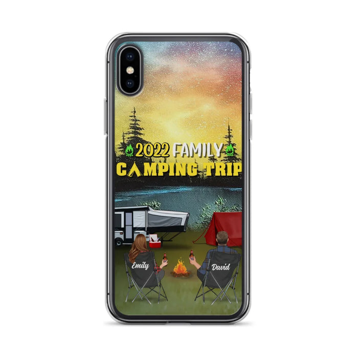 Custom Personalized Family Camping Trip Phone Case - Couple/ Single Parent/ Parents With Upto 2 Kids And 3 Pets - Gift Idea For Whole Family/ Camping Lover - Case For iPhone And Samsung