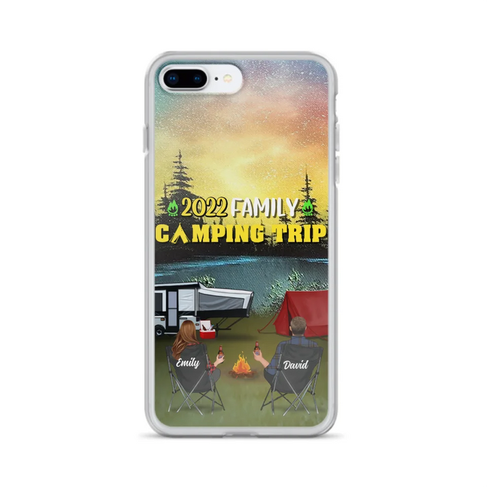 Custom Personalized Family Camping Trip Phone Case - Couple/ Single Parent/ Parents With Upto 2 Kids And 3 Pets - Gift Idea For Whole Family/ Camping Lover - Case For iPhone And Samsung