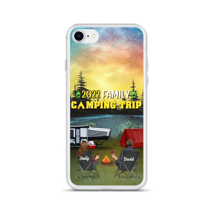 Custom Personalized Family Camping Trip Phone Case - Couple/ Single Parent/ Parents With Upto 2 Kids And 3 Pets - Gift Idea For Whole Family/ Camping Lover - Case For iPhone And Samsung