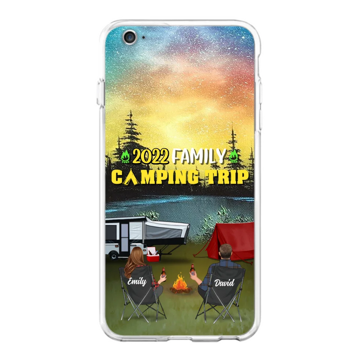 Custom Personalized Family Camping Trip Phone Case - Couple/ Single Parent/ Parents With Upto 2 Kids And 3 Pets - Gift Idea For Whole Family/ Camping Lover - Case For iPhone And Samsung