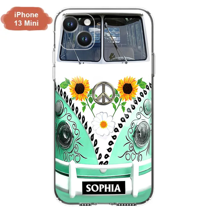 Custom Personalized Sunflower Peace Bus Phone Case - Best Gift Idea For Bus Lovers - Cases For iPhone And Samsung