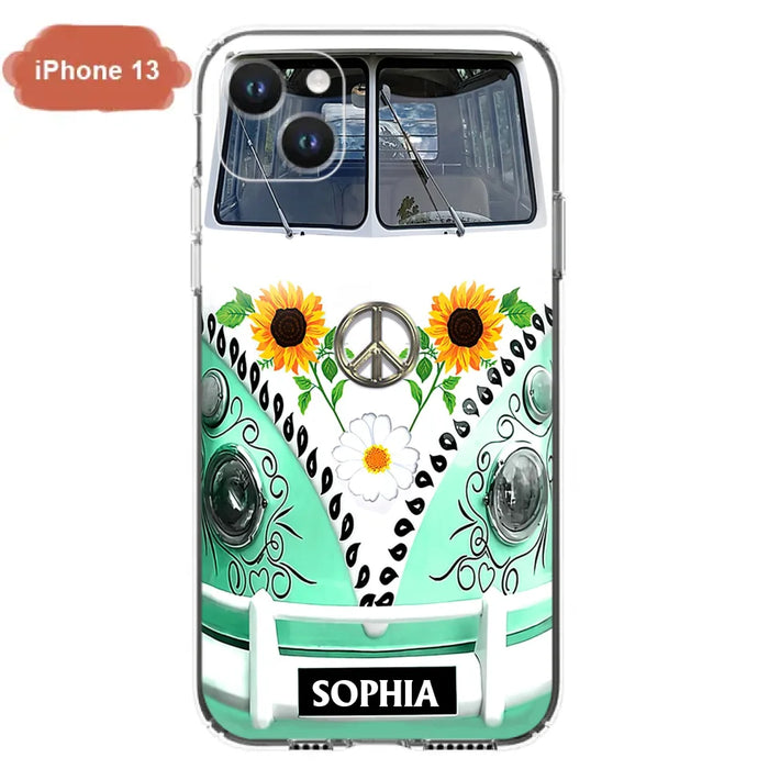 Custom Personalized Sunflower Peace Bus Phone Case - Best Gift Idea For Bus Lovers - Cases For iPhone And Samsung