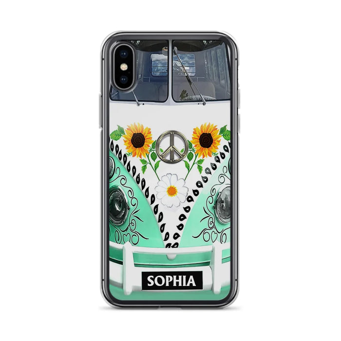 Custom Personalized Sunflower Peace Bus Phone Case - Best Gift Idea For Bus Lovers - Cases For iPhone And Samsung