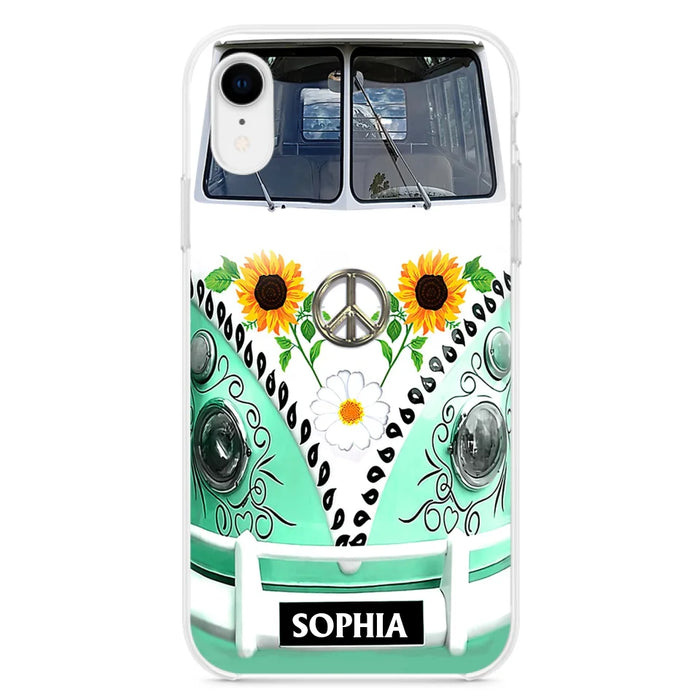 Custom Personalized Sunflower Peace Bus Phone Case - Best Gift Idea For Bus Lovers - Cases For iPhone And Samsung