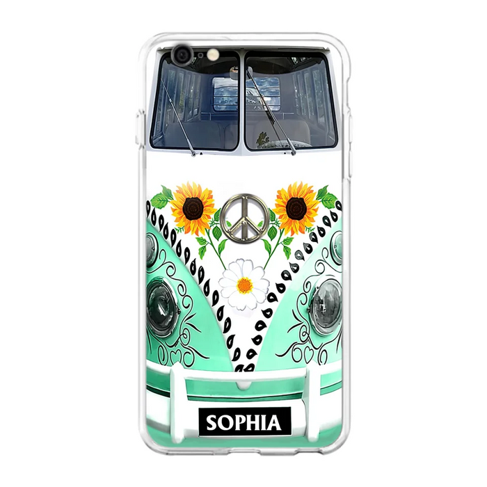 Custom Personalized Sunflower Peace Bus Phone Case - Best Gift Idea For Bus Lovers - Cases For iPhone And Samsung