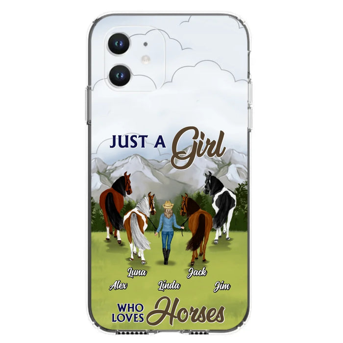 Personalized Horse Lady Phone Case for iPhone/ Samsung - Gift Idea For Horse Lovers with up to 4 Horses - Just A Girl Who Loves Horses