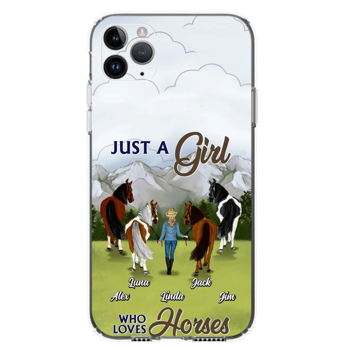 Personalized Horse Lady Phone Case for iPhone/ Samsung - Gift Idea For Horse Lovers with up to 4 Horses - Just A Girl Who Loves Horses