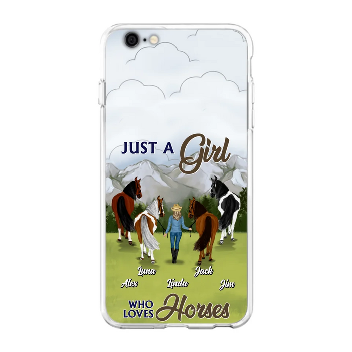 Personalized Horse Lady Phone Case for iPhone/ Samsung - Gift Idea For Horse Lovers with up to 4 Horses - Just A Girl Who Loves Horses