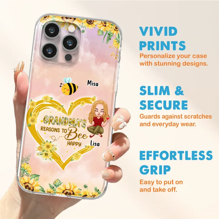 Custom Personalized Grandma Phone Case - Up to 6 Kids - Mother's Day Gift For Grandma - Grandma's Reasons To Bee Happy - Case For iPhone And Samsung