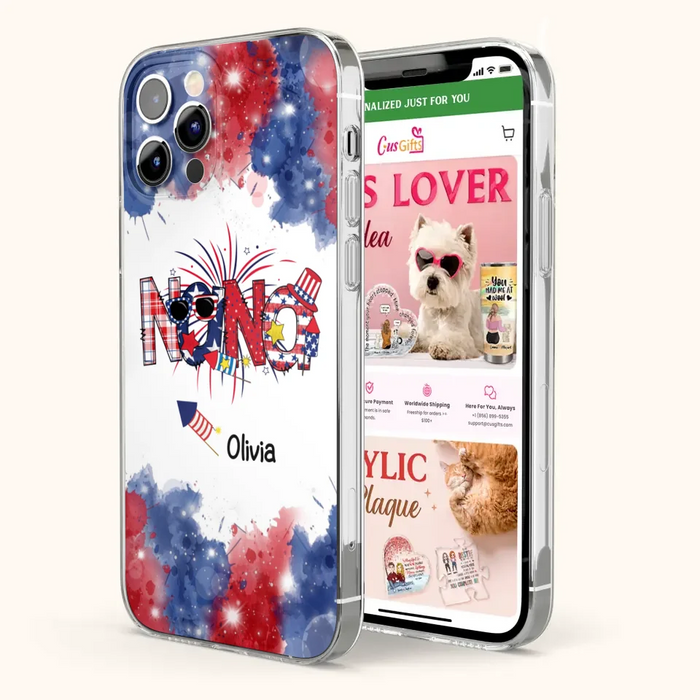 Custom Personalized Grandma Phone Case - 4th of July Mimi Phone Case With Child Names - Up To 10 Children - Gift Idea For Grandma - Cases For Iphone And Samsung