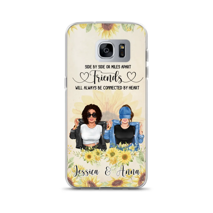 Custom Personalized Friends Phone Case - Upto 4 Girls - Gift Idea For Best Friends - Side By Side Or Miles Apart Friends Will Always Be Connected By Heart - Case for iPhone/Samsung