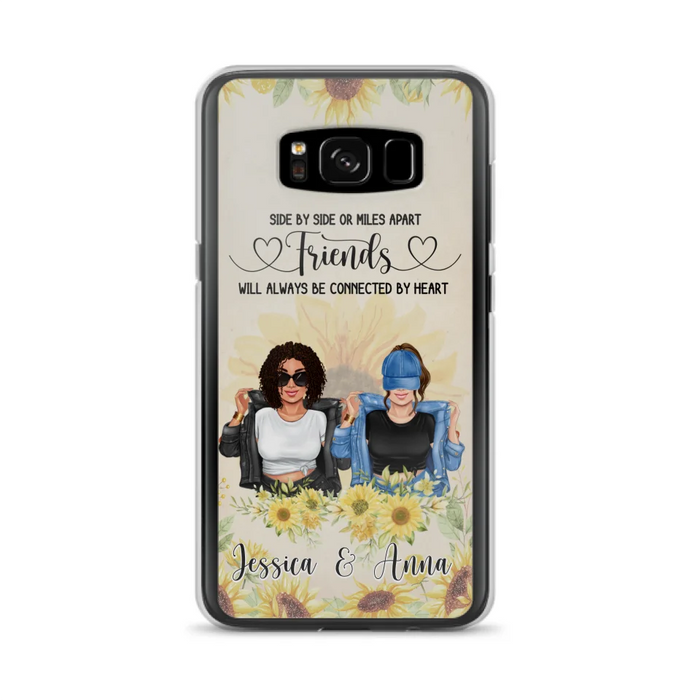 Custom Personalized Friends Phone Case - Upto 4 Girls - Gift Idea For Best Friends - Side By Side Or Miles Apart Friends Will Always Be Connected By Heart - Case for iPhone/Samsung