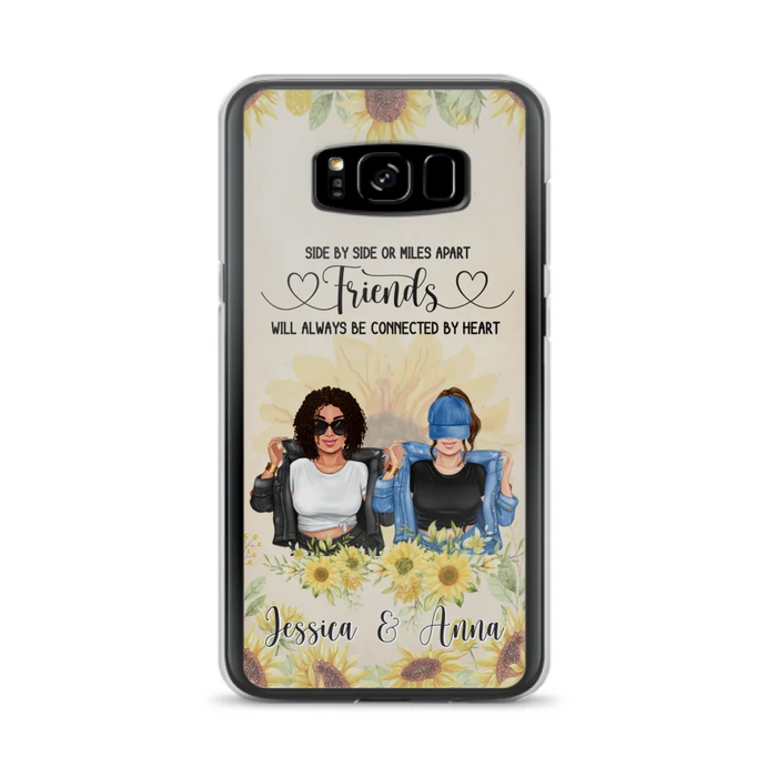 Custom Personalized Friends Phone Case - Upto 4 Girls - Gift Idea For Best Friends - Side By Side Or Miles Apart Friends Will Always Be Connected By Heart - Case for iPhone/Samsung