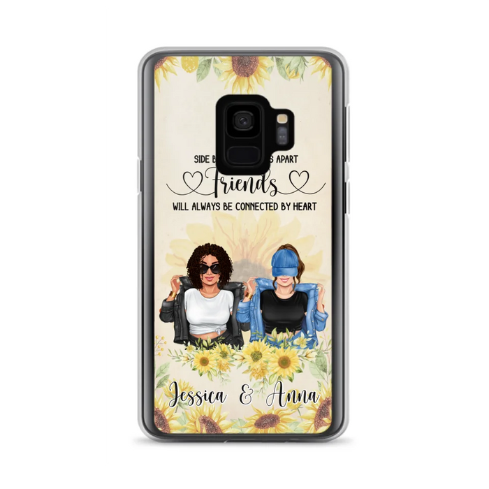 Custom Personalized Friends Phone Case - Upto 4 Girls - Gift Idea For Best Friends - Side By Side Or Miles Apart Friends Will Always Be Connected By Heart - Case for iPhone/Samsung