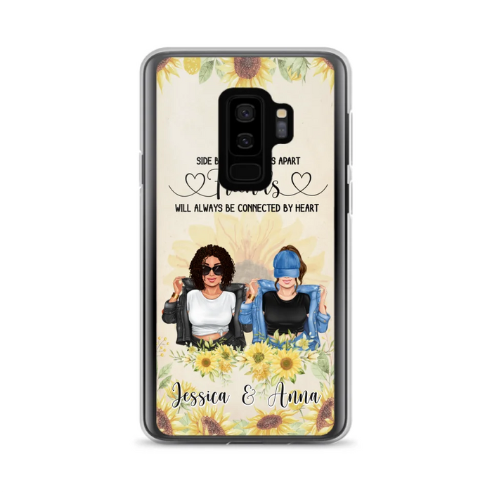 Custom Personalized Friends Phone Case - Upto 4 Girls - Gift Idea For Best Friends - Side By Side Or Miles Apart Friends Will Always Be Connected By Heart - Case for iPhone/Samsung