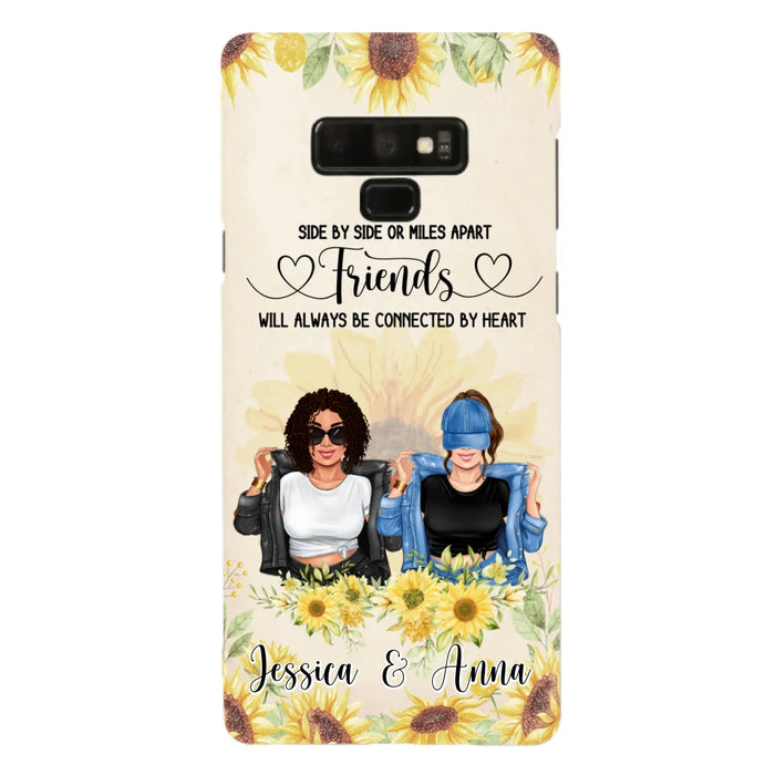 Custom Personalized Friends Phone Case - Upto 4 Girls - Gift Idea For Best Friends - Side By Side Or Miles Apart Friends Will Always Be Connected By Heart - Case for iPhone/Samsung