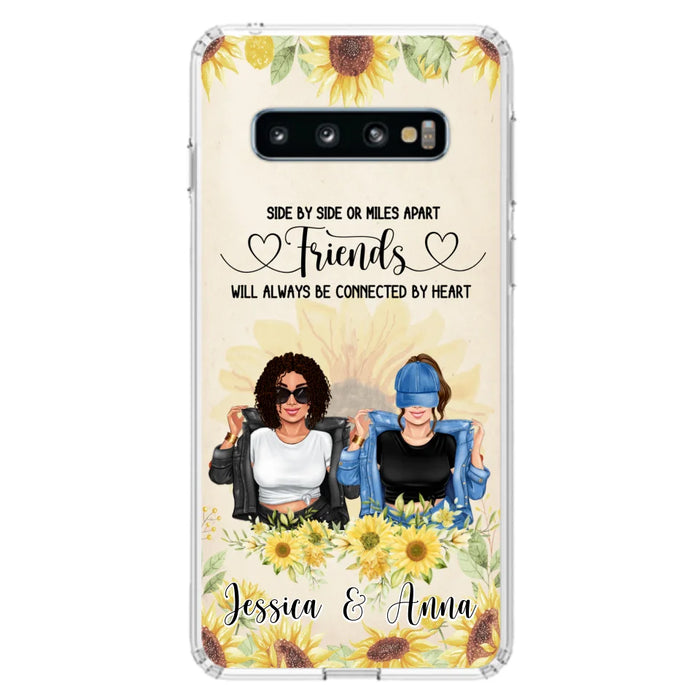 Custom Personalized Friends Phone Case - Upto 4 Girls - Gift Idea For Best Friends - Side By Side Or Miles Apart Friends Will Always Be Connected By Heart - Case for iPhone/Samsung