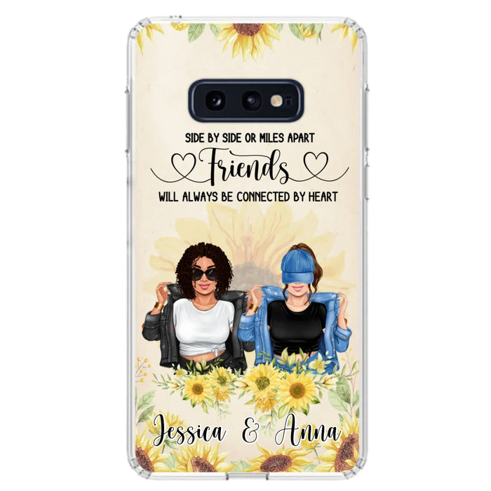 Custom Personalized Friends Phone Case - Upto 4 Girls - Gift Idea For Best Friends - Side By Side Or Miles Apart Friends Will Always Be Connected By Heart - Case for iPhone/Samsung