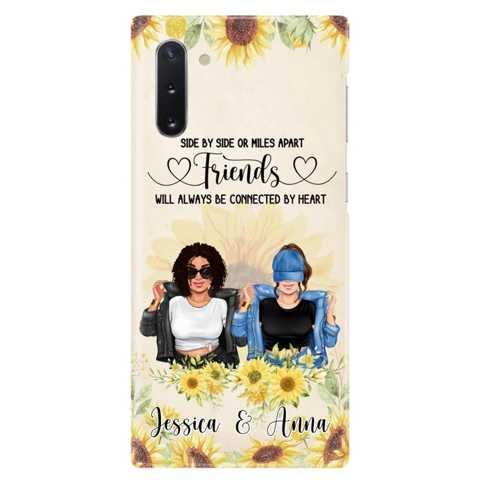 Custom Personalized Friends Phone Case - Upto 4 Girls - Gift Idea For Best Friends - Side By Side Or Miles Apart Friends Will Always Be Connected By Heart - Case for iPhone/Samsung