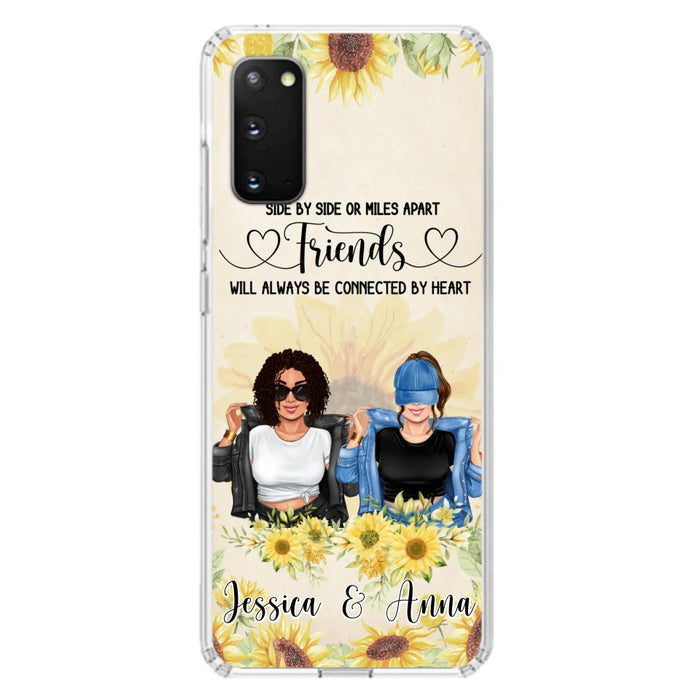 Custom Personalized Friends Phone Case - Upto 4 Girls - Gift Idea For Best Friends - Side By Side Or Miles Apart Friends Will Always Be Connected By Heart - Case for iPhone/Samsung