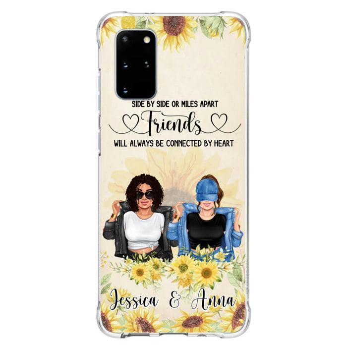 Custom Personalized Friends Phone Case - Upto 4 Girls - Gift Idea For Best Friends - Side By Side Or Miles Apart Friends Will Always Be Connected By Heart - Case for iPhone/Samsung