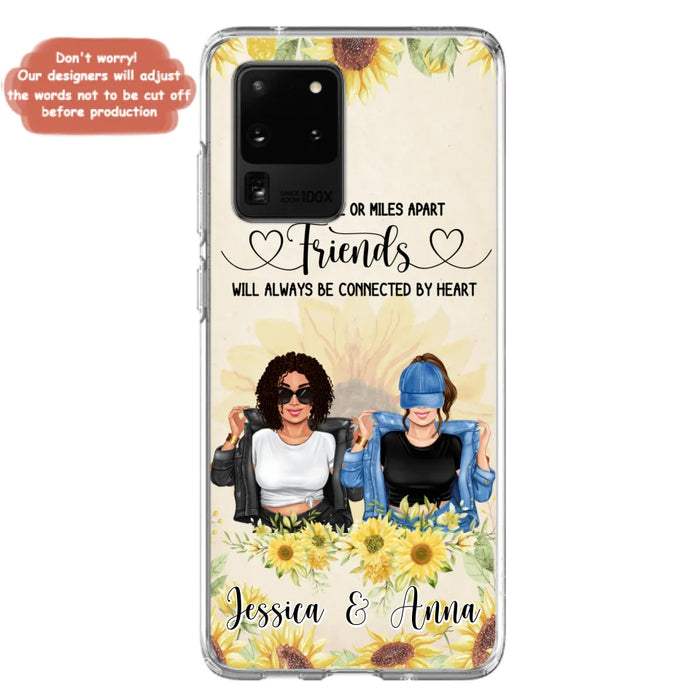 Custom Personalized Friends Phone Case - Upto 4 Girls - Gift Idea For Best Friends - Side By Side Or Miles Apart Friends Will Always Be Connected By Heart - Case for iPhone/Samsung