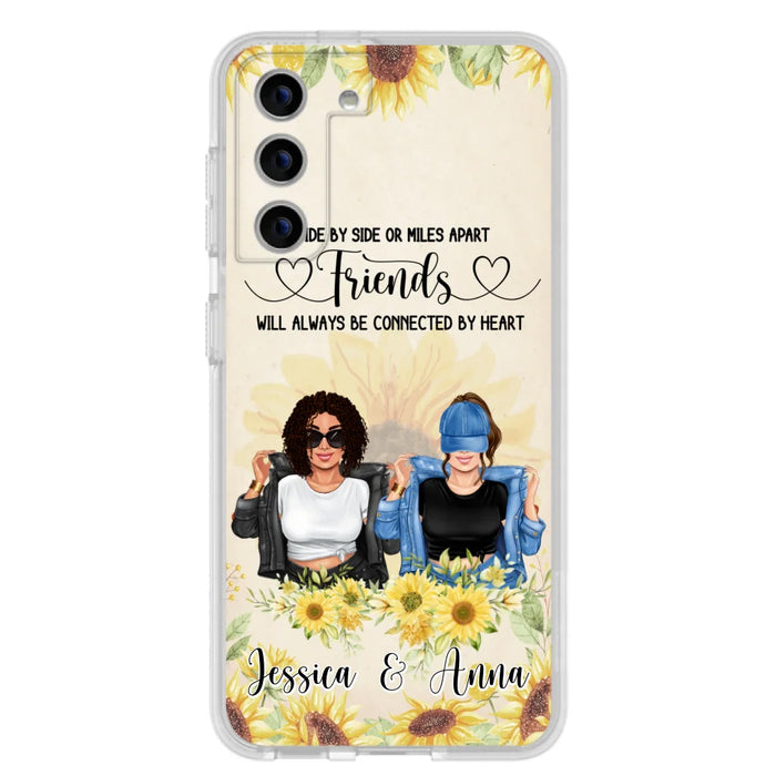 Custom Personalized Friends Phone Case - Upto 4 Girls - Gift Idea For Best Friends - Side By Side Or Miles Apart Friends Will Always Be Connected By Heart - Case for iPhone/Samsung